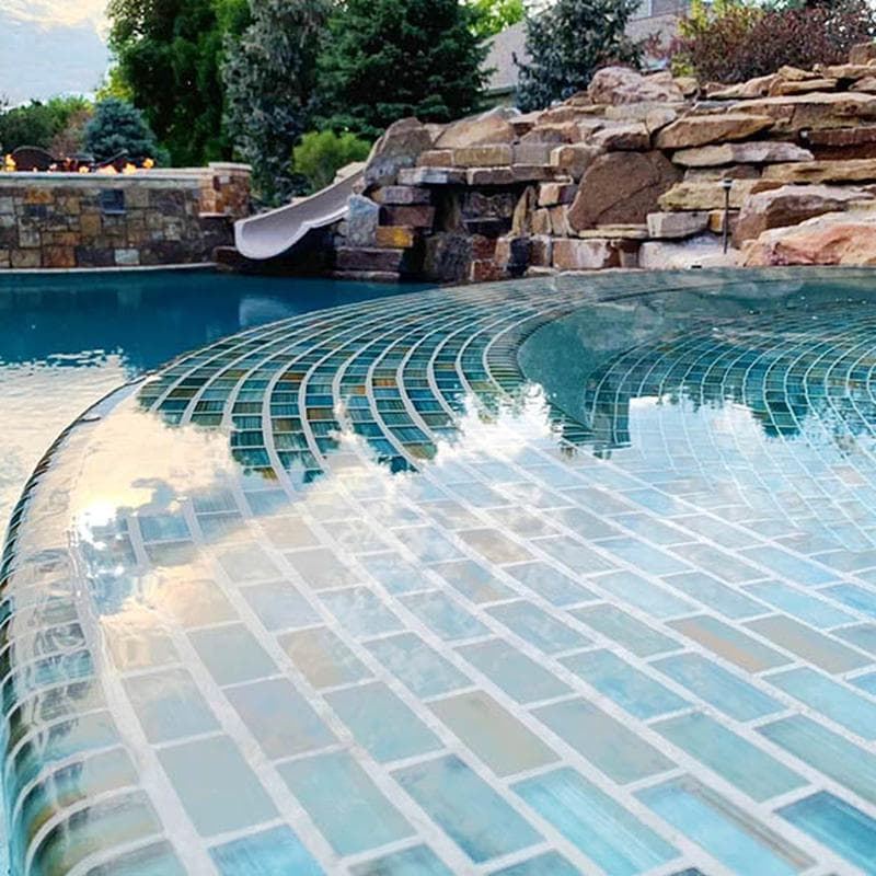 Watercolors Aqua Blend 1x2 Glass Mosaic 12"x12" Pool Tile - Image 4