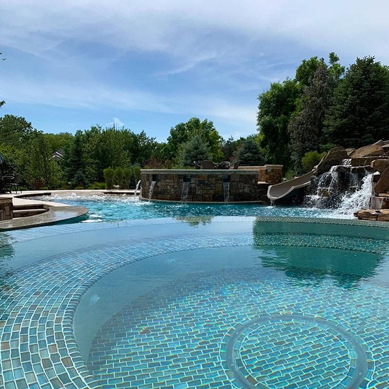 Watercolors Aqua Blend 1x2 Glass Mosaic 12"x12" Pool Tile - Image 5