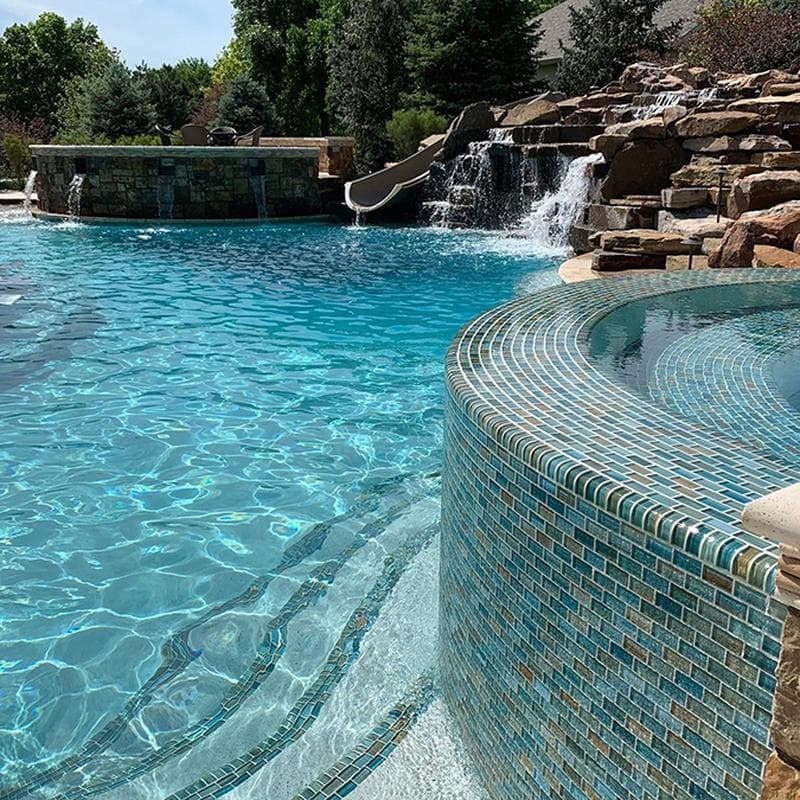 Watercolors Aqua Blend 1x2 Glass Mosaic 12"x12" Pool Tile - Image 6