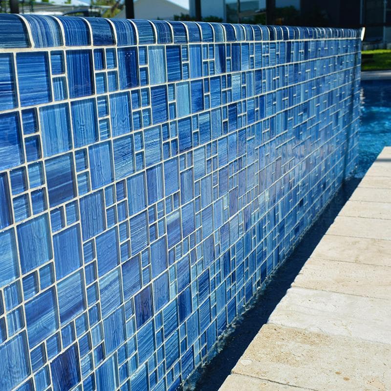 Watercolors Caribbean Blue Blend Mixed Glass Mosaic 12"x12" Pool Tile - Image 5