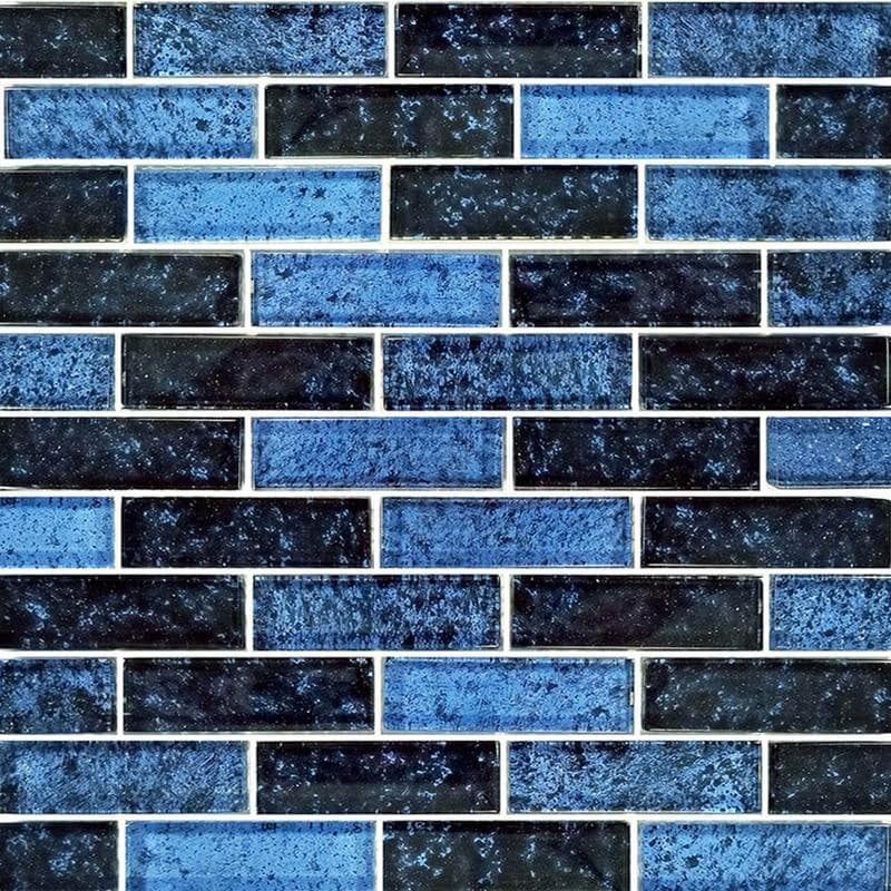 Nightfall Azure Black 1x3 Glass Mosaic 12"x12" Pool Tile - Image 1
