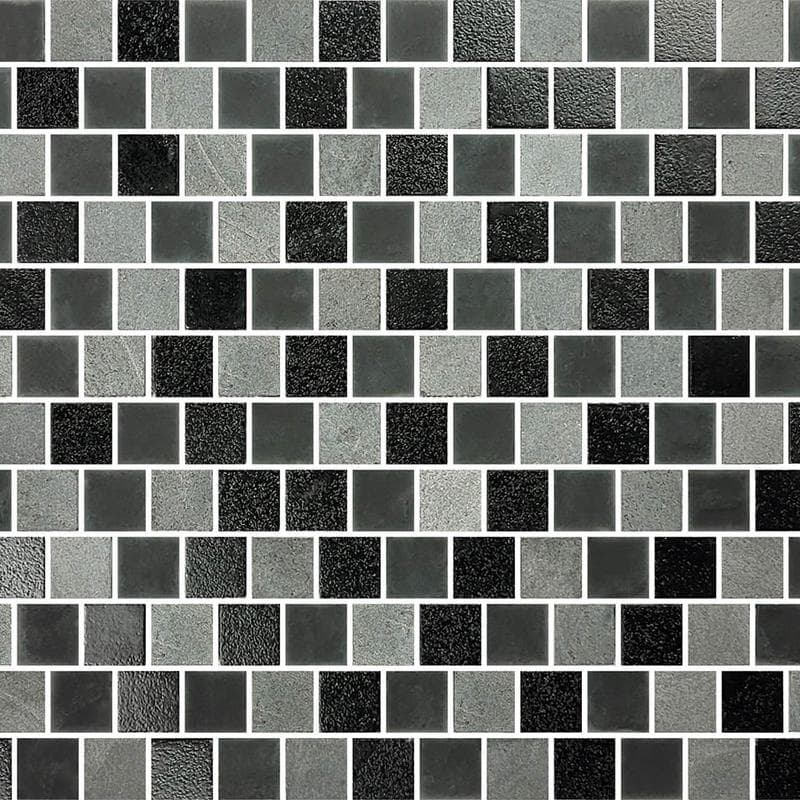 Lunar Black Gray Blend 1x1 Glass Mosaic 12"x12" Pool Tile - Image 1