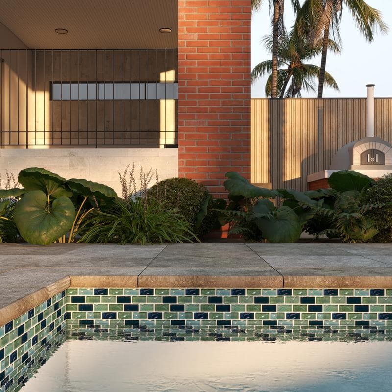 Aquabella Shimmer Aquamarine Blend 1x2 Glass Mosaic 12"x12" Pool Tile (SH-1294) - Image 9