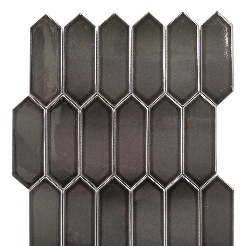 CC Mosaics+ Bright Black Picket 12x12 Mosaic - Image 1