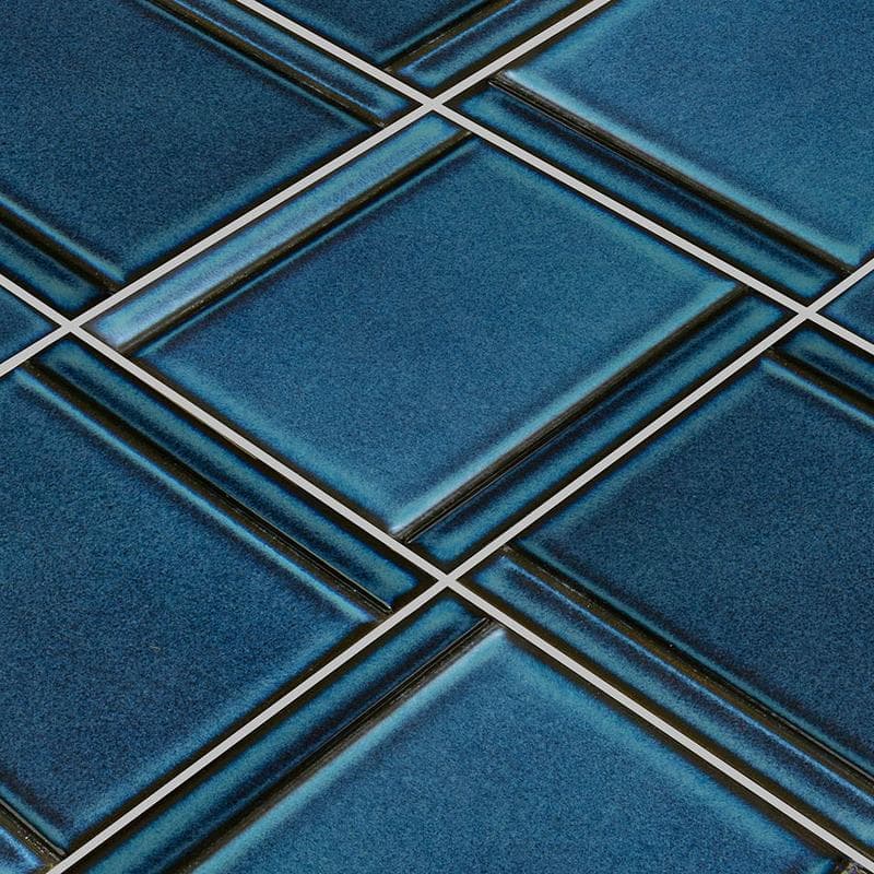 Kawara Tetsukon Blue Relief A 6x6 Porcelain Field Tile 12"x12" Pool Tile - Image 1